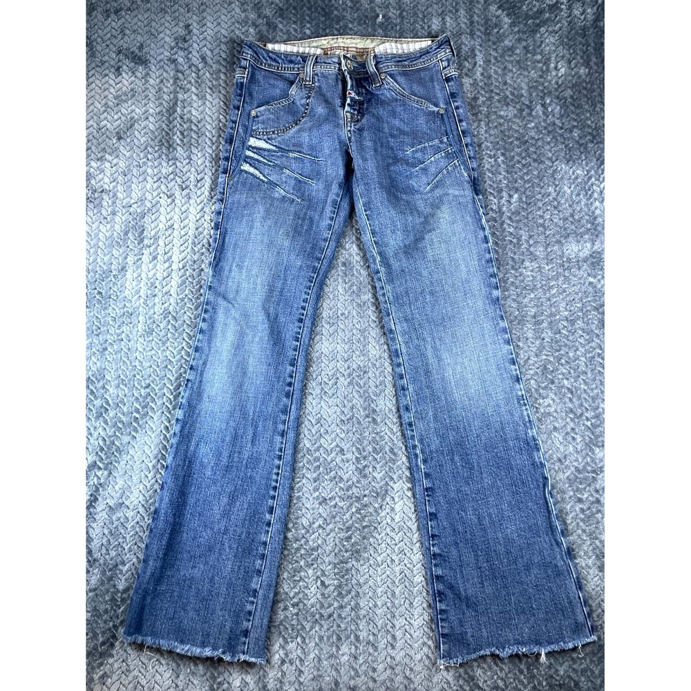 X-Ray Flare Jeans Womens 28x30 Blue Denim Low Rise Raw Hem Y2K Grunge Streetwear